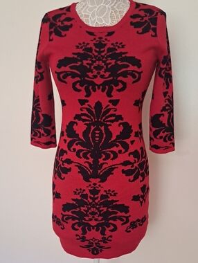 Derek Heart Red and Black Jacquard Bodycon Dress